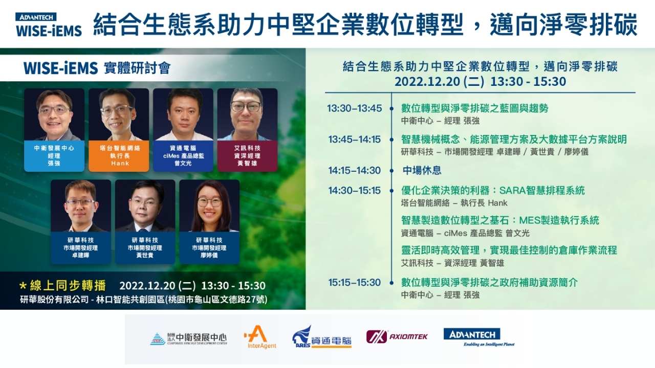 WISE-iEMS研討會_結合生態系助力中堅企業數位轉型,邁向淨零排碳_1220 ft. 中衛中心, 塔台智能, 資通電腦, 艾訊